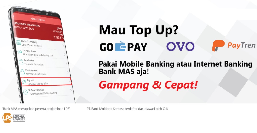 Cara Top Up OVO Lewat Bank MAS Mobile Banking (Bank MAS Mobile)